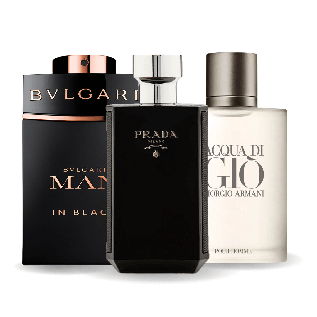 3 parfüm készlet Bvlgari In Black, Giorgio Armani Acqua Di Gio, L'Homme Prada Intense 100ml