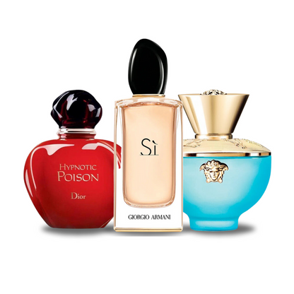 3 parfüm készlet Dior HYPNOTIC POISON, Giorgio Armani SÌ e Versace DYLAN TURQUOISE 100ml